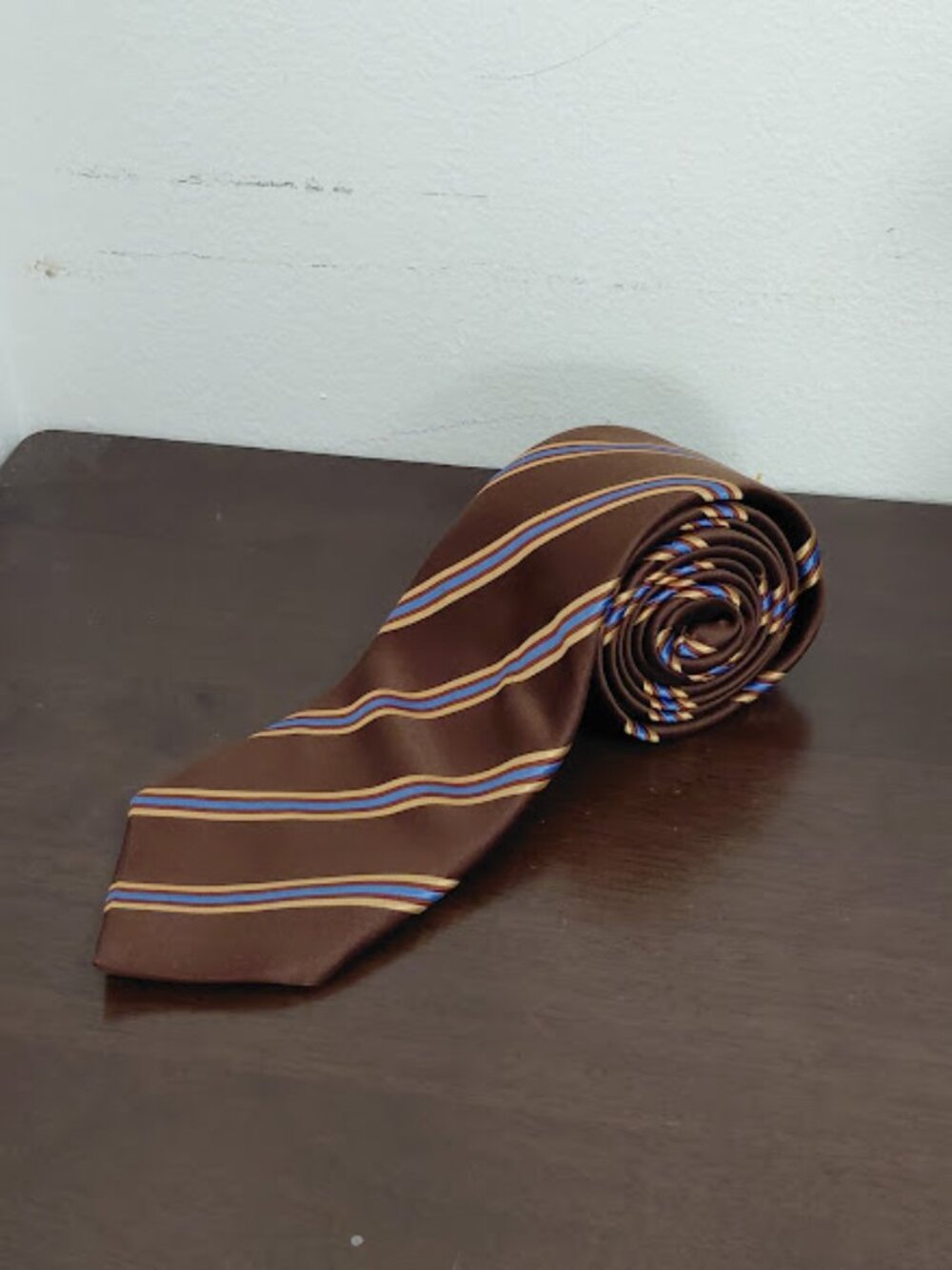 David Donahue Brown/Blue Striped Silk Repp Tie Woven Italy Handmade USA Classic
